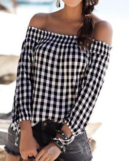 Off Shoulder Check Blouse