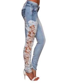 Floral Crochet Hollow-Out Jeans