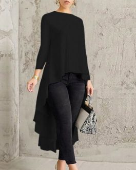 Asymmetrical Pleated Long Sleeve Shirt