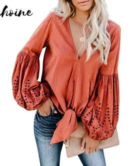 Rhapsody Cotton Balloon Tie Blouse