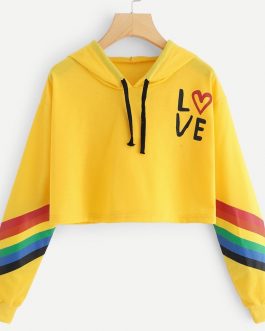 Love Rainbow Print Crop Hoodie