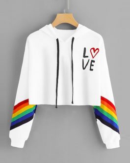Love Rainbow Print Crop Hoodie