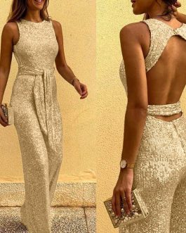 Elegant Zipper Sleeveless Party Jumpsuit