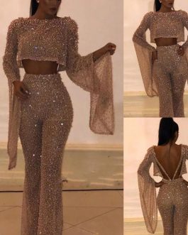 Sequins Bat Wing Sleeve Night-Club Jumpsuit