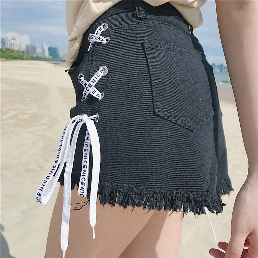Denim Lace Up Shorts - Image 3