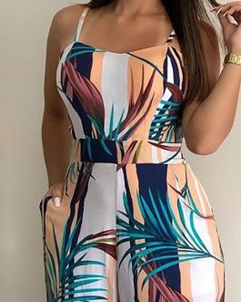 Leaves Print Elegant Jumpsuit
