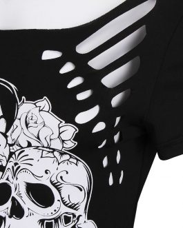 Burning Flowers Hollow Skull Head T-shirts