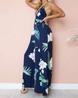 Strip & Feather Print Jumpsuit