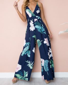 Strip & Feather Print Jumpsuit