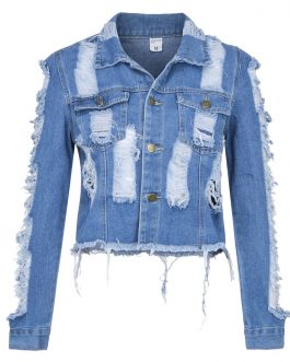 Hole Coat Long Sleeve Denim Jacket