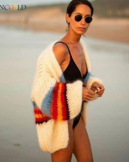 Color Striped Long Sleeve Knit Jackets