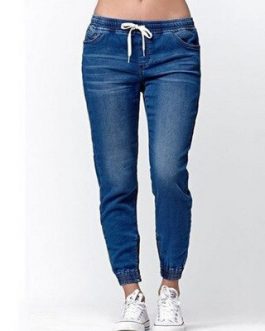 Drawstring Slim Feet Denim Pants