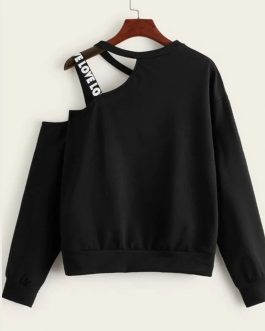 Off Shoulder Strap Fluffy Crop Sweatshirt