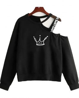 Off Shoulder Strap Fluffy Crop Sweatshirt