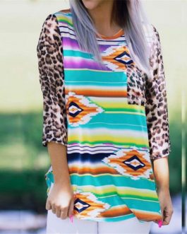 Leopard Three Quarter Multicolor Tops
