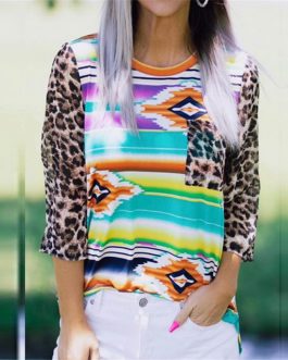 Leopard Three Quarter Multicolor Tops