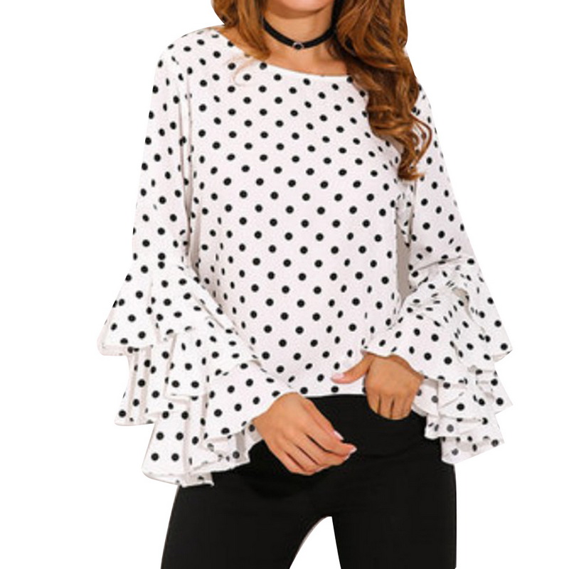 Dot Print Flare Sleeve Shirts - Image 2