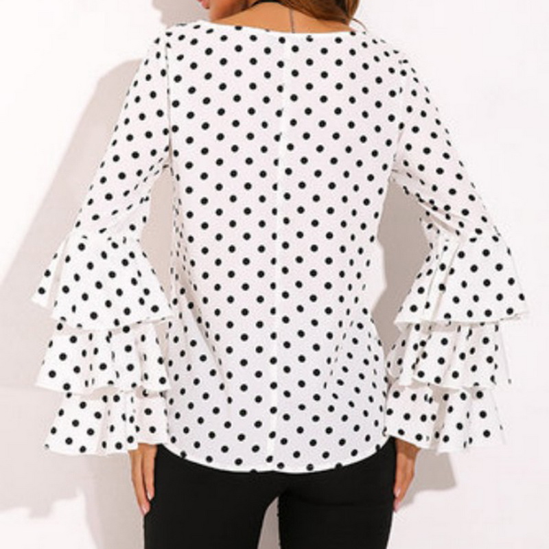 Dot Print Flare Sleeve Shirts - Image 3