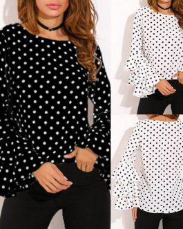 Dot Print Flare Sleeve Shirts