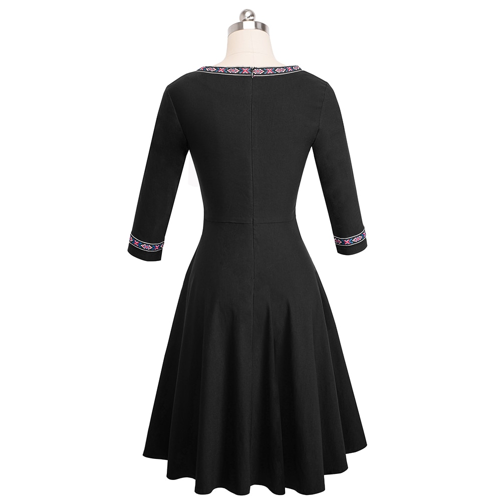 Embroidery Pattern Patchwork Flare Dress - Image 2