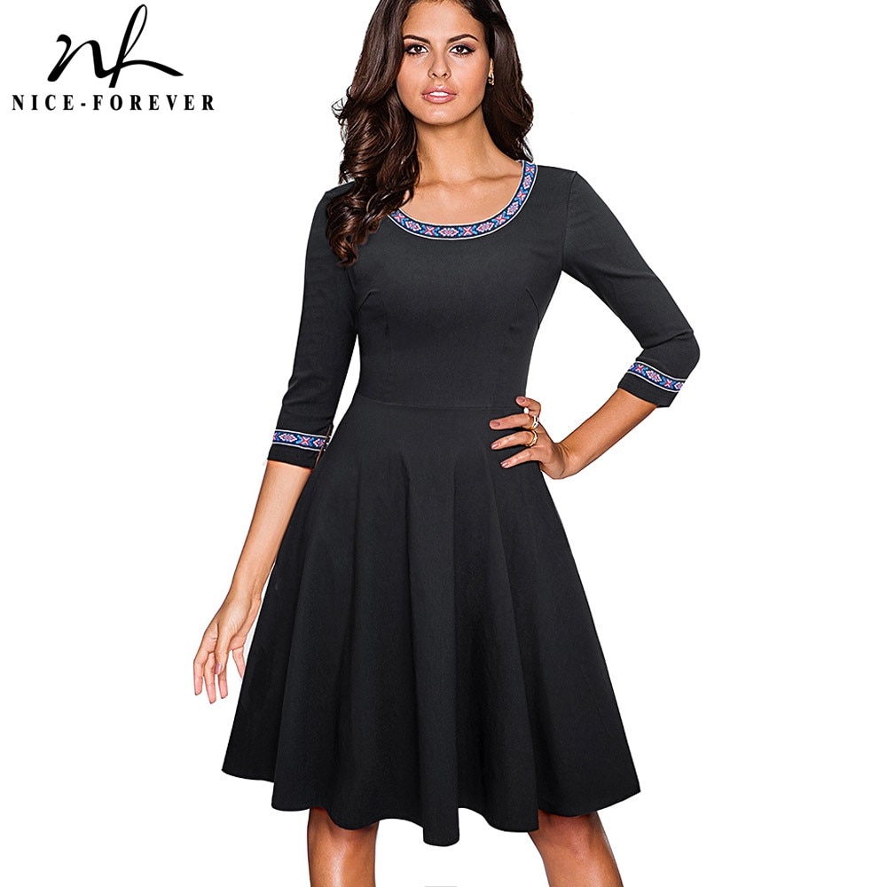 Embroidery Pattern Patchwork Flare Dress