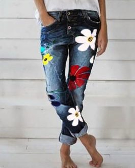 Denim Retro Flower Trouser