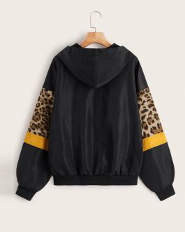 Leopard Print Patchwork Zipper