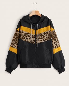 Leopard Print Patchwork Zipper