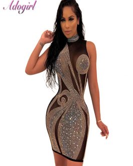 Crystal Diamonds Sheer Mesh Dress
