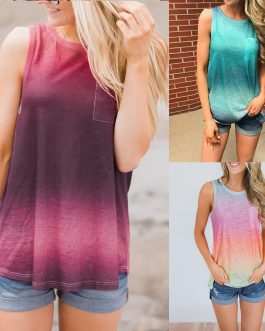 Round Neck Gradient Printed Tanks