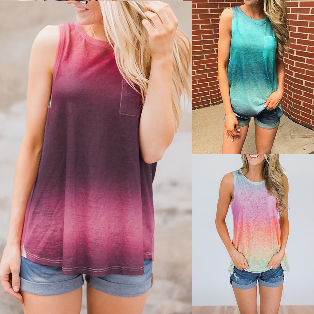 Round Neck Gradient Printed Tanks - Image 2