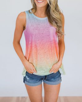 Round Neck Gradient Printed Tanks