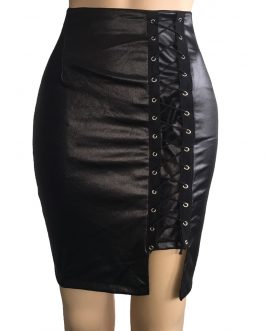 Bandage Split Sexy Leather Skirts