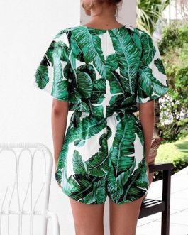 Summer Casual Leaves Printing Romper