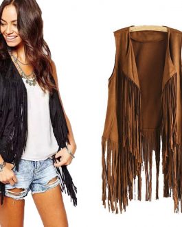 Suede Ethnic Sleeveless Tassels Jacket