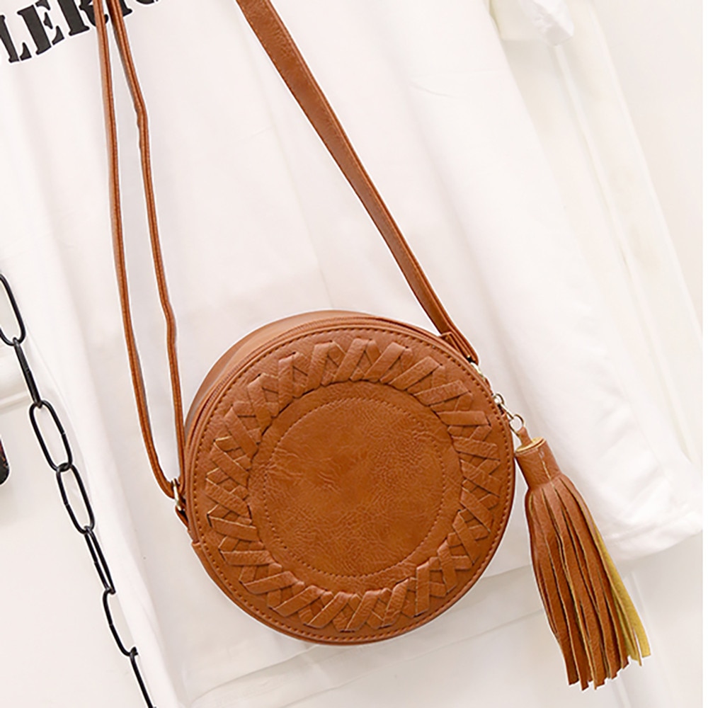 Round Casual Adjustable Strap Tassel Bag - Image 2