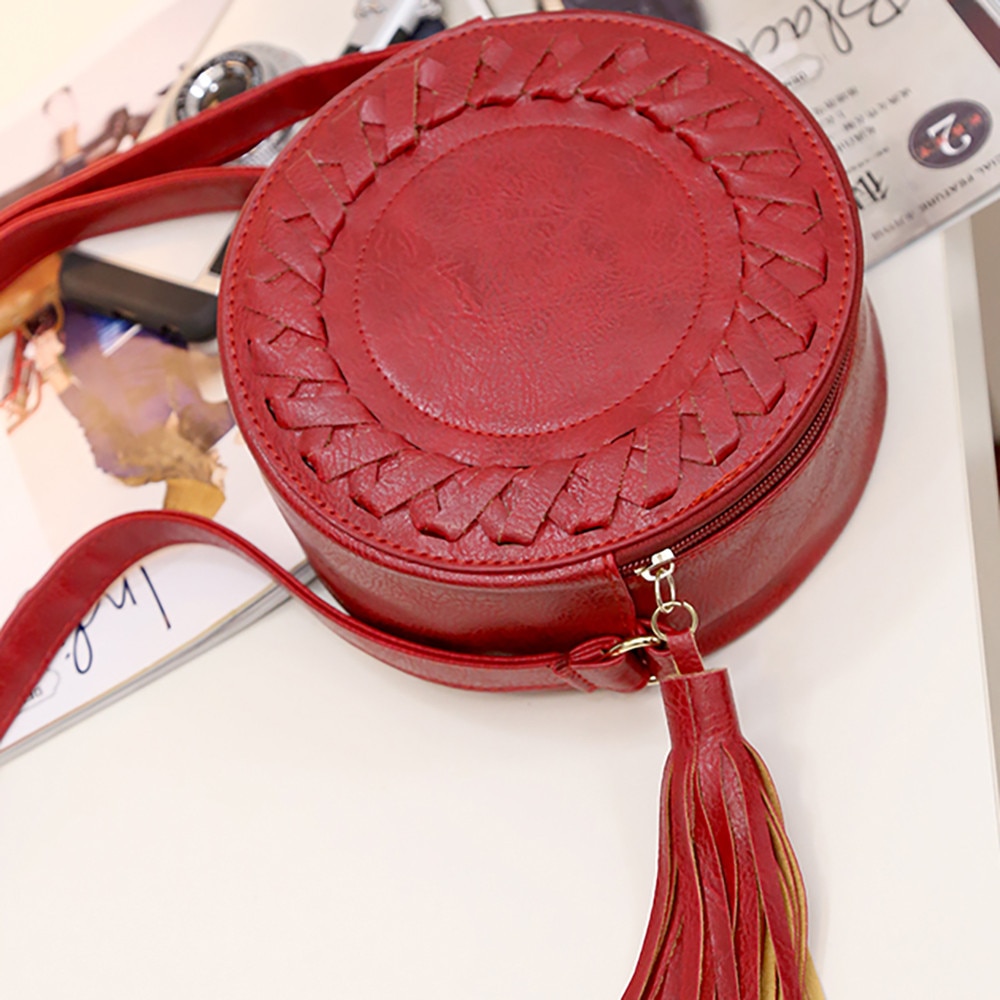 Round Casual Adjustable Strap Tassel Bag - Image 3