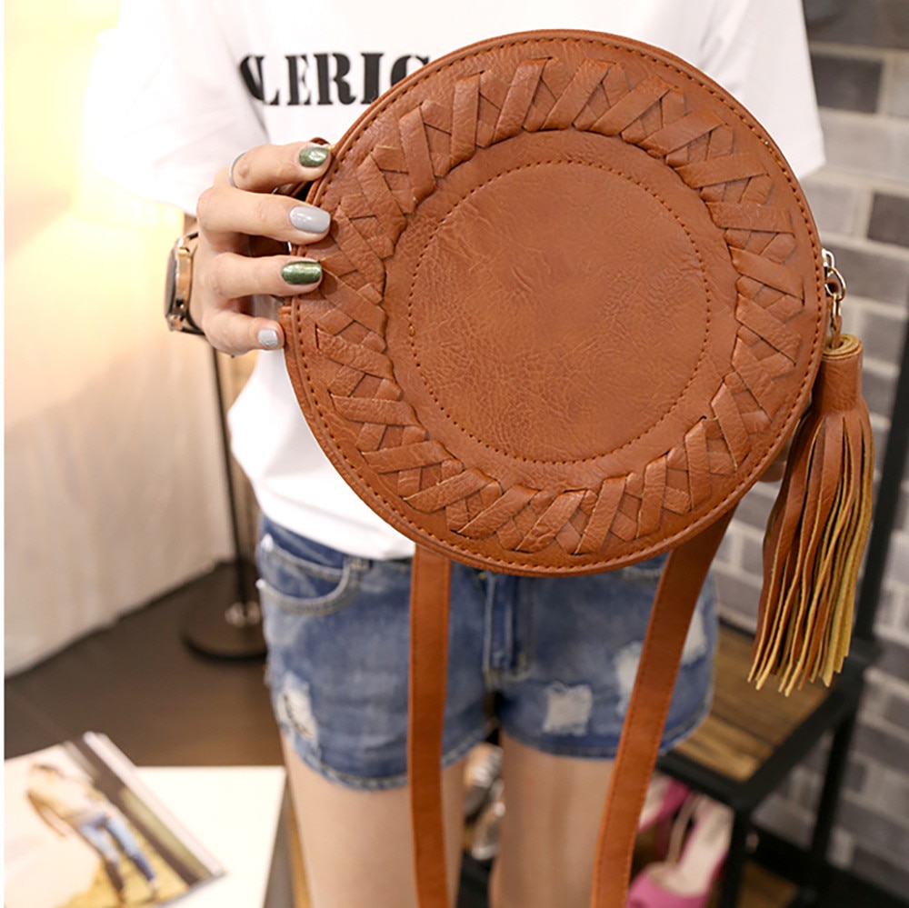 Round Casual Adjustable Strap Tassel Bag - Image 4
