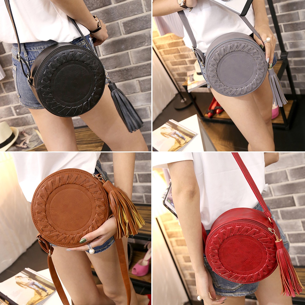 Round Casual Adjustable Strap Tassel Bag