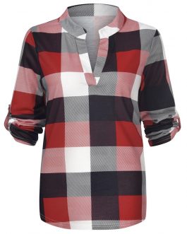 Casual Plaid V Neck Shirt