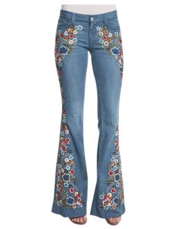 Embroidery Flowers Flare Jeans