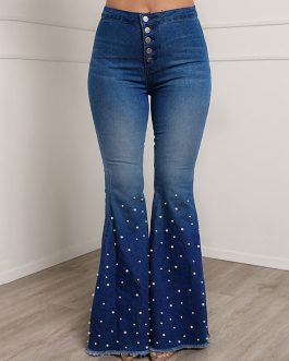 Big Flare Pearl Beading Denim