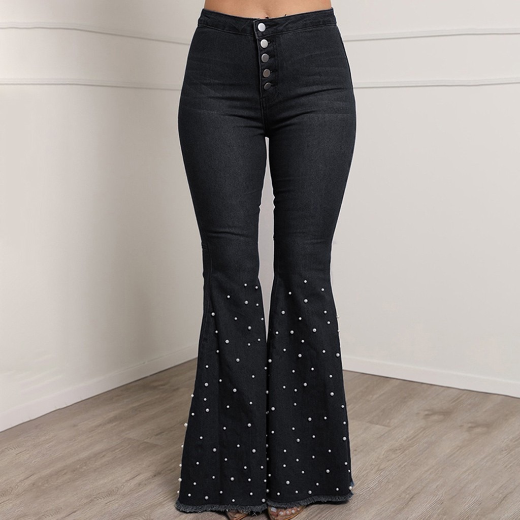 Big Flare Pearl Beading Denim - Image 4