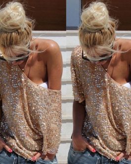 Sequined Bling Fashion Middle Sleeve Top