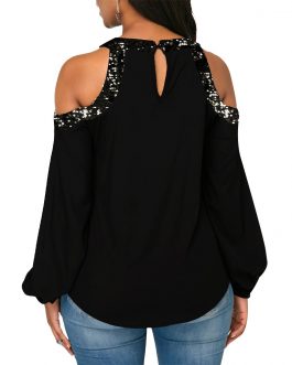 Hollow Out Beading Feather Print Top