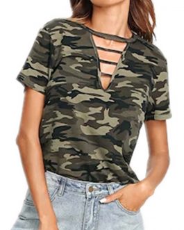 Chest Cross Bandage CamoT Shirt