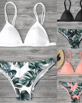 Bikini Set Print Leaves Push-Up Padded