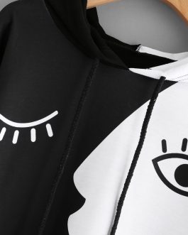 Face Pattern Casual Hoodie