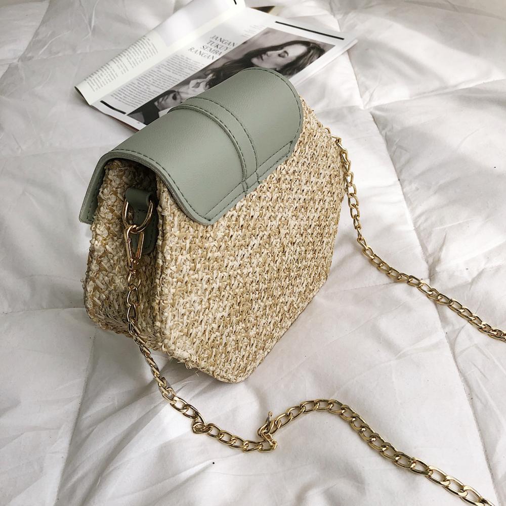 Hexagon Style Straw & Leather Handbag - Image 3